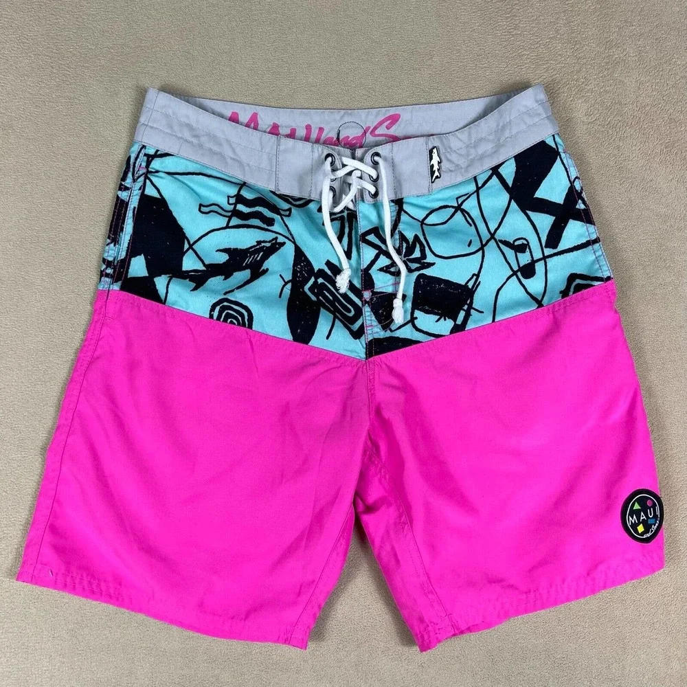 Maui And Sons Mens 30 Swim Trunks Lightweight Multicolor Pocket Drawstring Waist